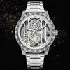 Luxus Retro Skelett Quarz Uhr für Herren Geschnitztes Lünettengehäuse Edelstahl Wasserdicht Leuchtendes Armband für Herren