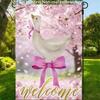 2D Flat, 1pc, 2D Flat Printing, Cherry Blossom Goose Welcome Garden Flag, Polyester Material, Multiple Sizes Available, Machine Washable and Durable F