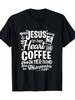 Men And Women Unisex T-Shirt In Her Heart And Coffee In Her Hand, She Is Unstoppable with Easy Coffee Cup Pattern. Funny Round Neck Outdoor Comfortabl