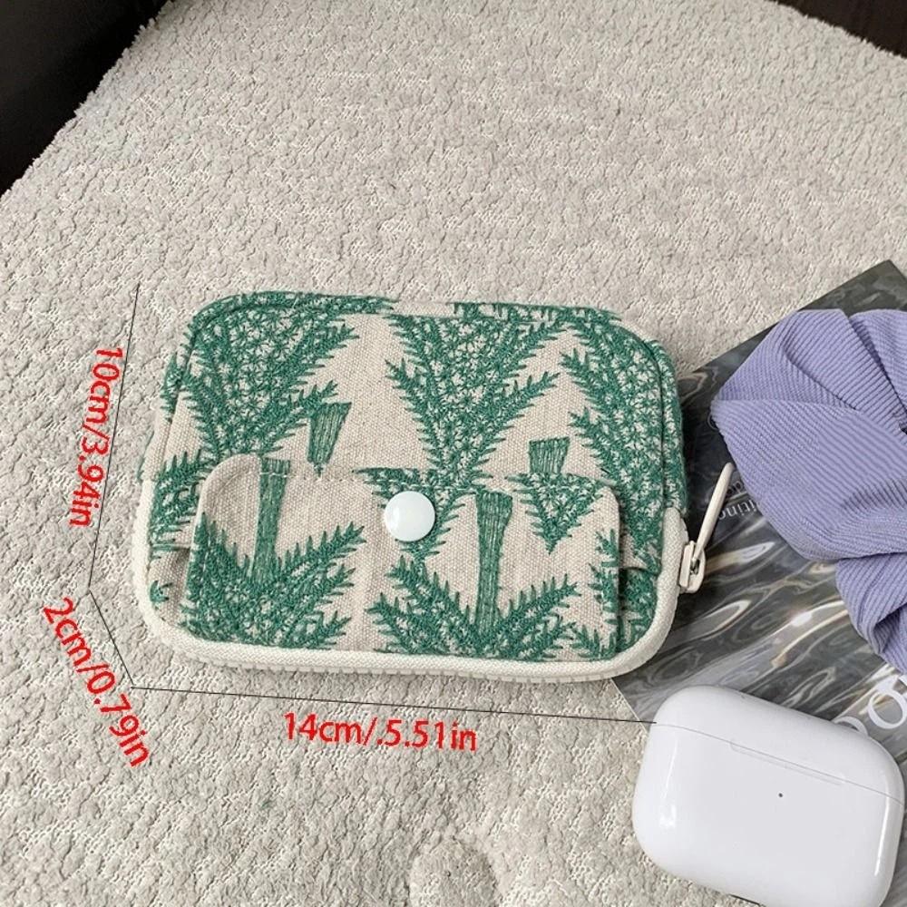 Simple Cute Embroidery Storage Bag Flower Korean Style Earphone Bag Cotton Linen Zipper Pouch Small Cosmetic Bag Student