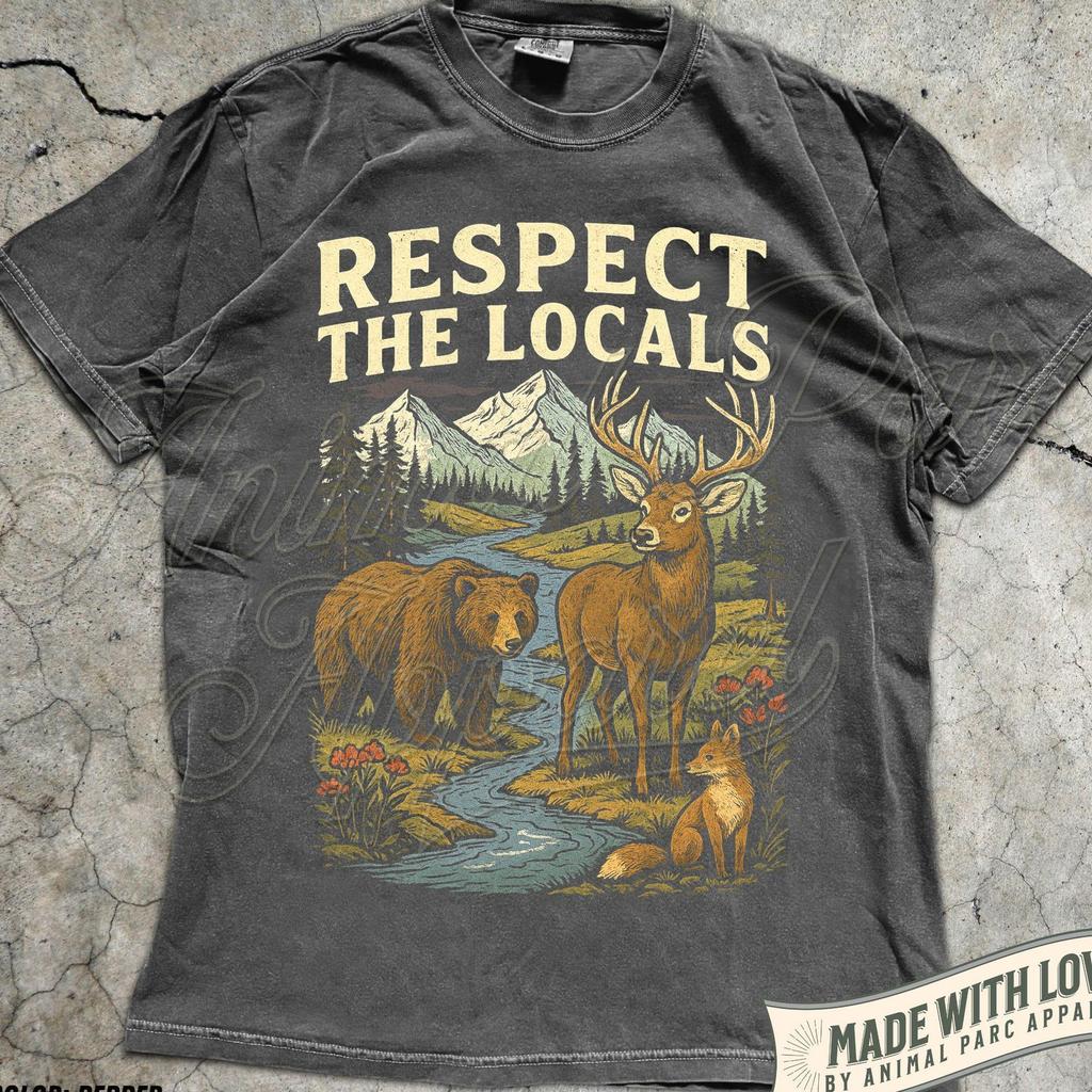 Respect the Locals Wildlife Shirt, Bear Deer Fox Nature Graphic Tee, Mountain Hiking Camping Outdoorsy Vintage Animal Lover Gift T-Shirt