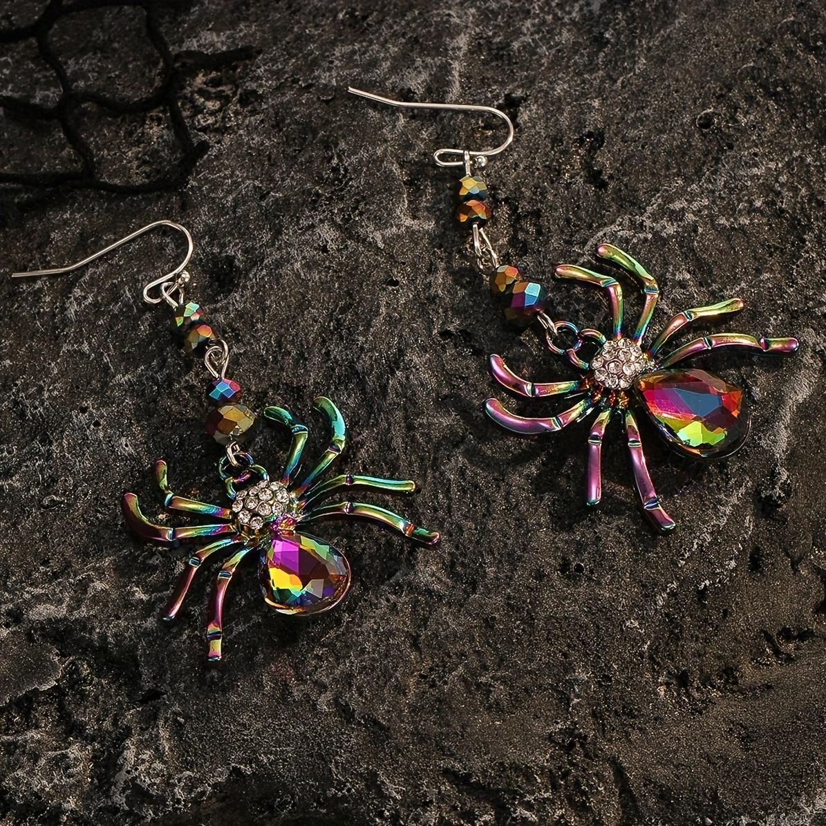 

Gothic Vintage Colorful Crystal Spider Dangle Earrings for Women Elegant Halloween Jewelry Accessory