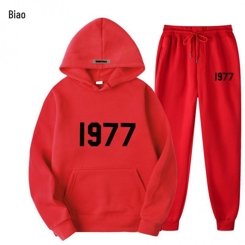 ESSENTIALS Double Line High Street Fleece Hoodie Set 1977 Trendy Casual Loose Fit.