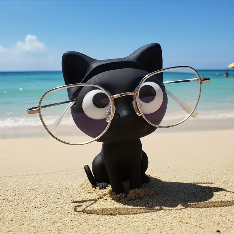 Cute Black Cat Eyeglass Holder Resin Cat Glasses Stand Kawaii Desk Decor for Sunglasses Eyewear Perfect Gift for Cat Lovers