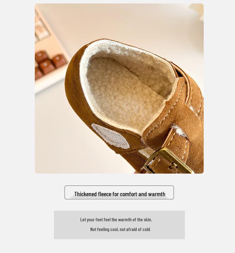 Children's Winter 2025 Cotton & Leather Shoes – Soft Sole, Fleece-Lined Birkenstock Style for Boys & Girls