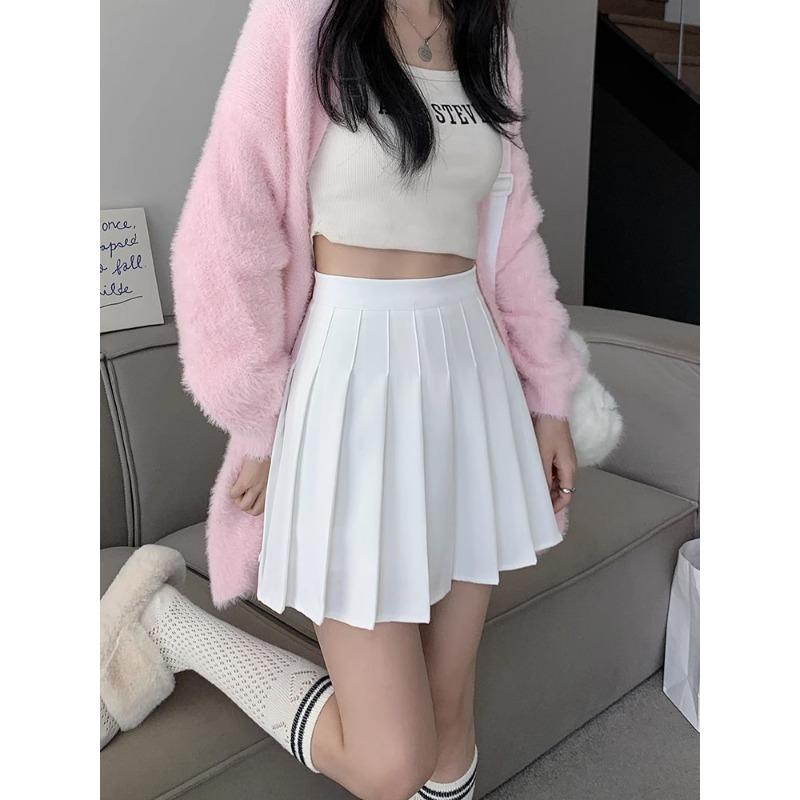 

Brown Pleated Skirt Autumn and Winter New High-waisted Pleated College Style Skirt 3XL білий