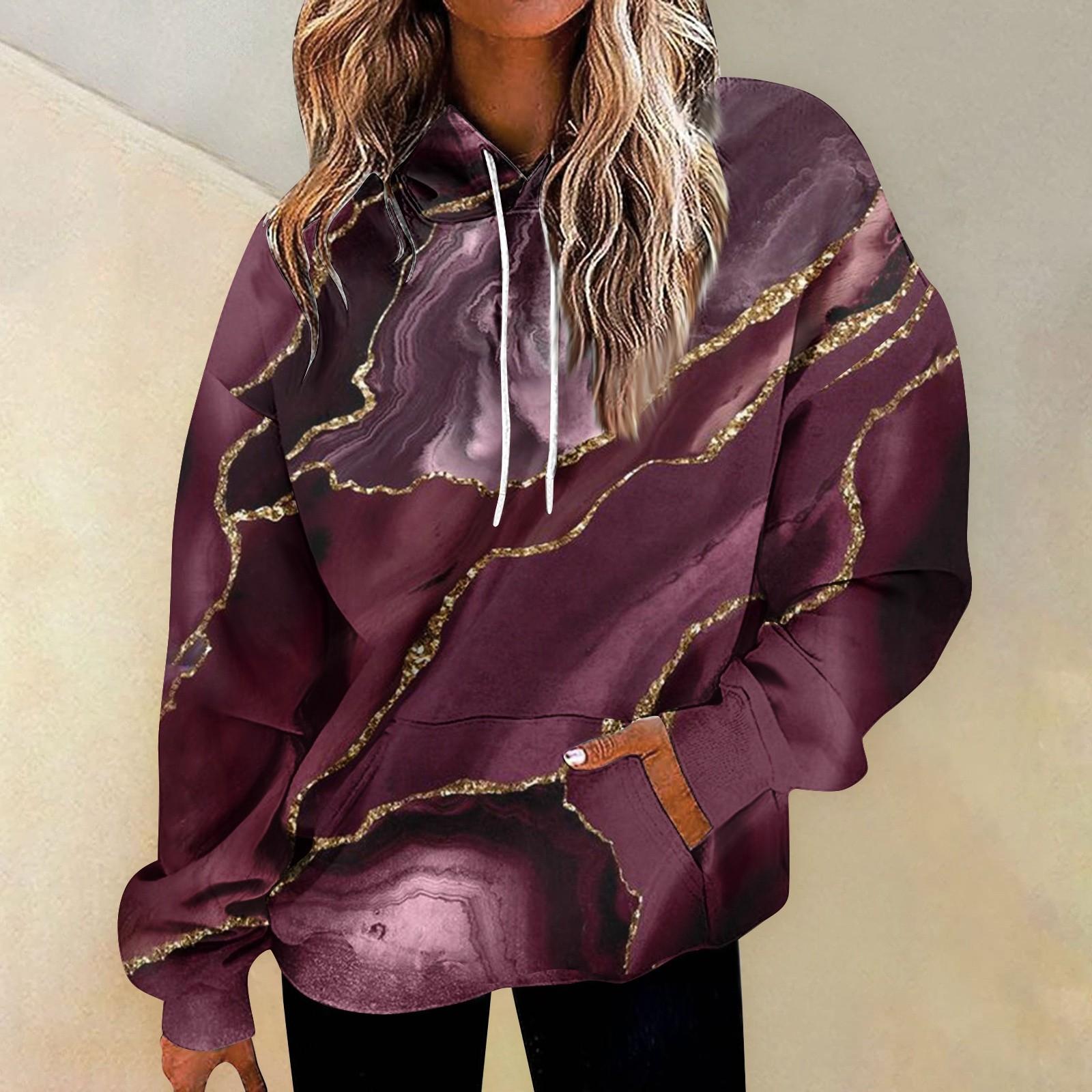 

Женская мода, повседневный универсальный повседневный топ с v-образным вырезом и длинными рукавами с принтом XXXL темно-фиолетового