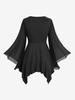 Rosegal Plus Size Flare Sleeves PU Panel Strappy Layered Handkerchief 2 In 1 Top
