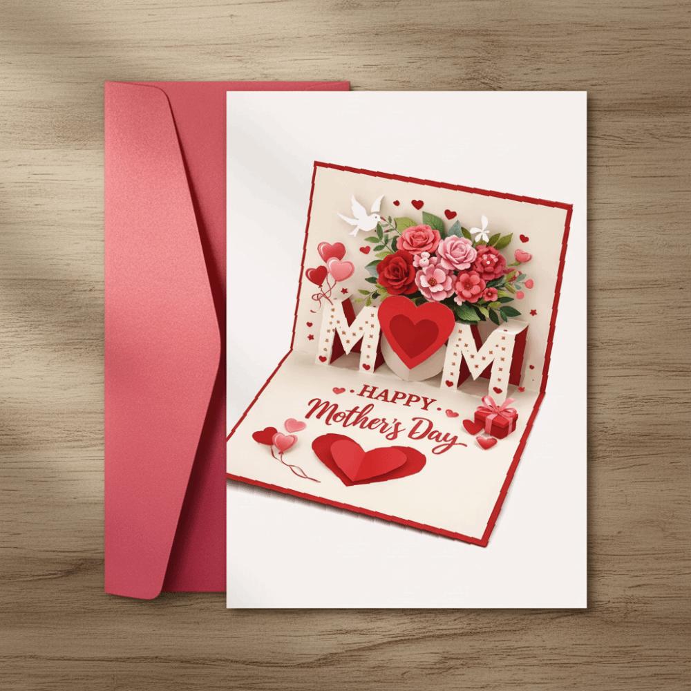 Rose Heart Patterns Mother's Day Greeting Card Imitation 3D Invitation Card  Happy Mother's Day