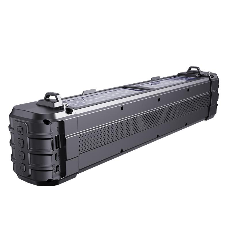 Tragbarer Solar-Bluetooth-Lautsprecher mit UKW-Radio, Doppelantennen, 2×5W-Treibern, RGB-Beleuchtung, USB-/TF-Kartenunterstützung, 1200mAh-Akku, Kabellose Soundbar