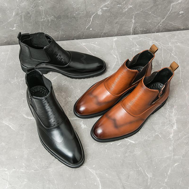 Golden Sapling Party Men Boots Casual Business Shoes Comfortable Chelsea Boot Office Shoe Leisure Flats Slip on Fashion Footwear