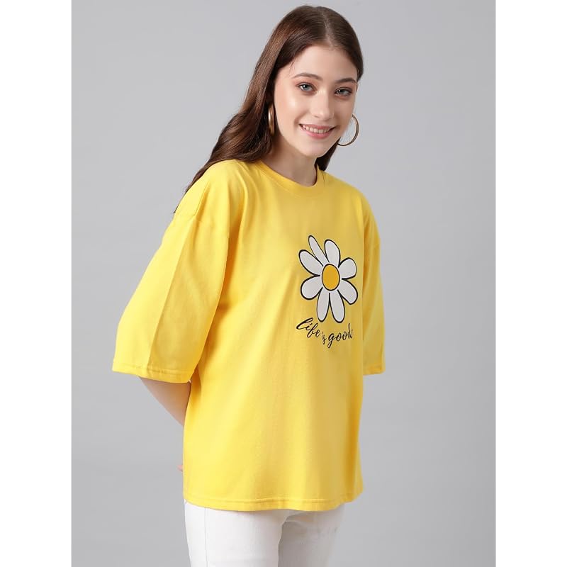 KOTTY Women' Cotton Blend Printed Oversized TShirts