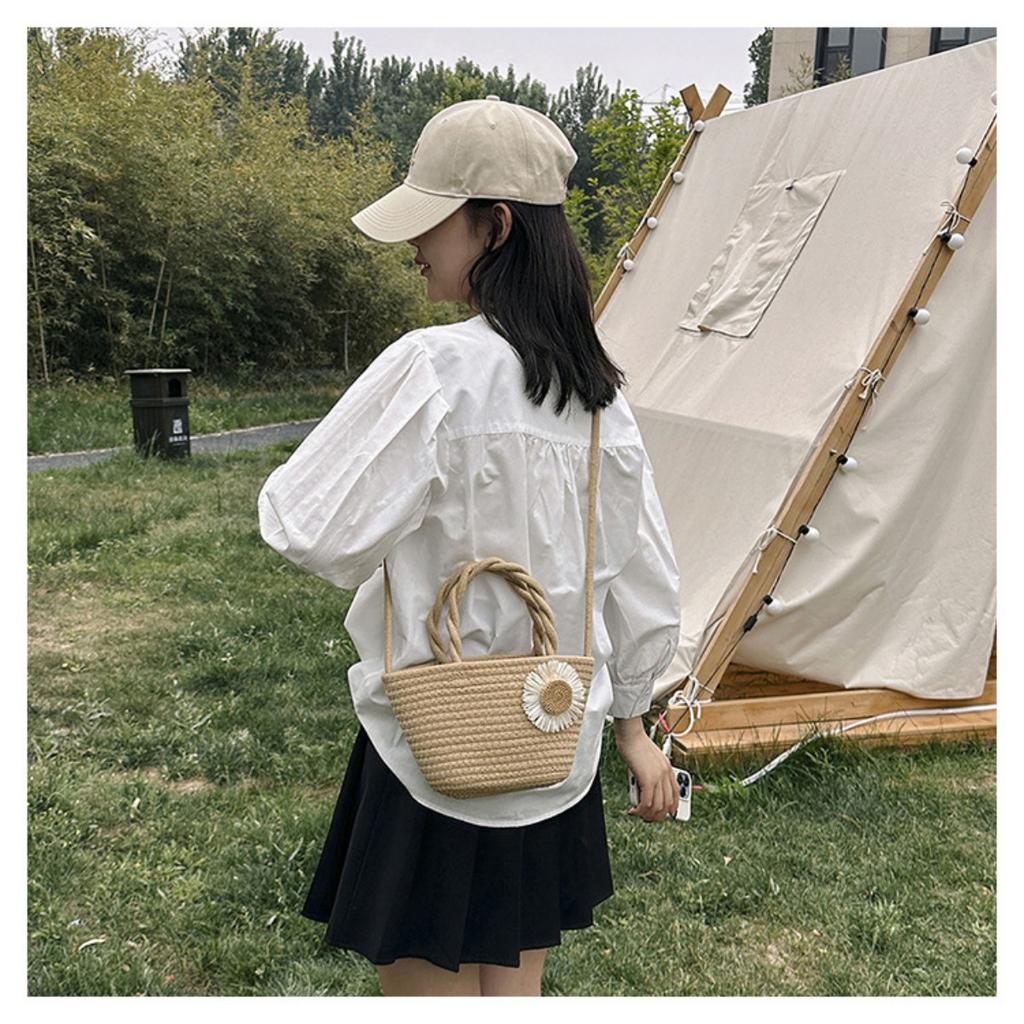 Hand Woven Bag, Eco-friendly, Handbag, Flower Bag, Shoulder Bag, Solid Color, Storage Bag, Vacation Bag, Crossbody Bag