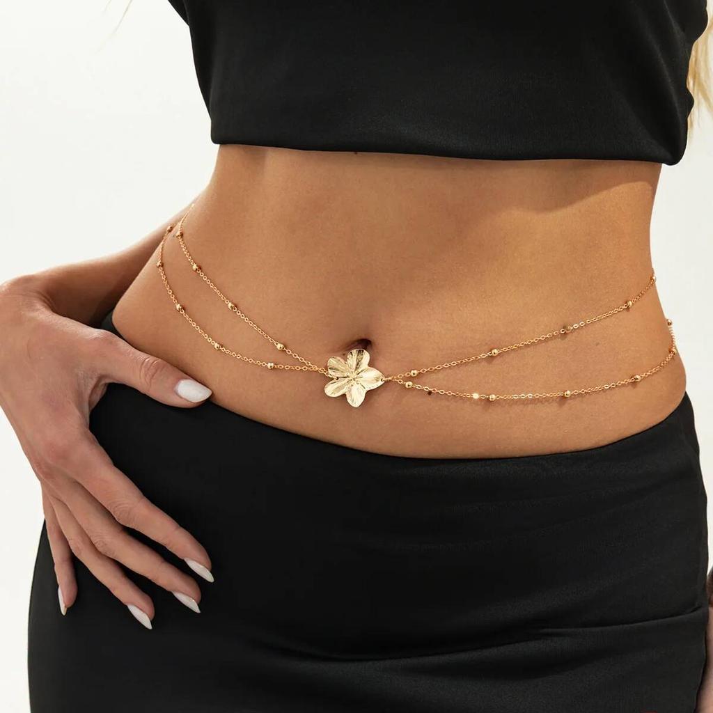 IngeSight.Z Exquisite Sexy Bikinis Belly Waist Chain for Women Fashion Gold Color Drop Oil Flower Body Jewelry Party Accessories