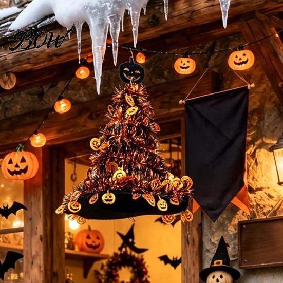 Autumn Seasonal Decor Halloween Witch Hat Pumpkin Decor, Metallic Rain Curtain Door Hanging Ornament for House Warming Decorations Party, Spooky