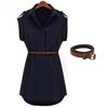 Women Fashion Casual Summer Loose Short Sleeve Belt Dress