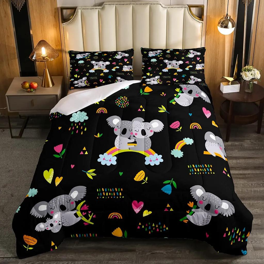 Cute Koala Duvet Cover for Boys,Girls Cartoon Comforter Cover Full Size Bedding Set Kids Teen Room Decor Bed Cover 3 Pieces