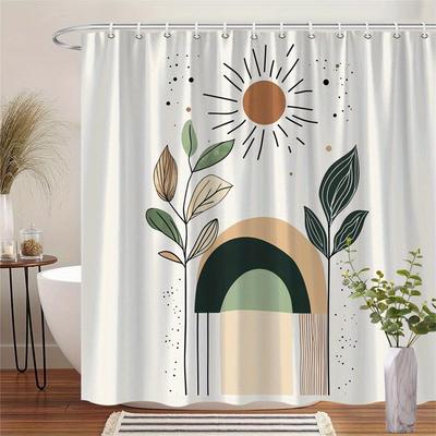 1 Minimalist Abstract Sun Arch Shower Curtain, Modern Mid-century Digital Illustration, Polyester, Machine Washable, with Hooks