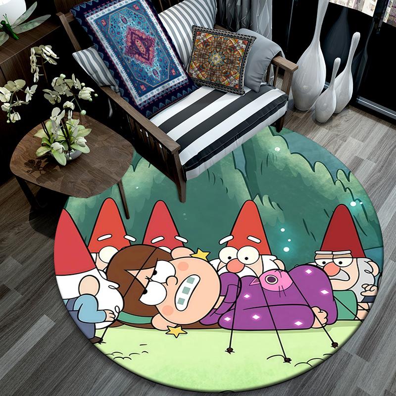 Runder Teppich im Gravity Falls Muster, Teppich für Wohnzimmer, Schlafzimmer, Spielzimmer, Rutschfeste Bodenmatte, Feiertagsgeschenke und Geburtstagsgeschenke.