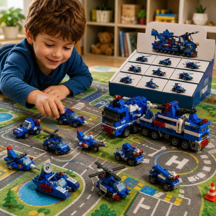 12 Véhicules Police en Briques à Monter – 360 Pièces, DIY 12 en 1 Mini Véhicules Assembler pour Construire un Super Camion
