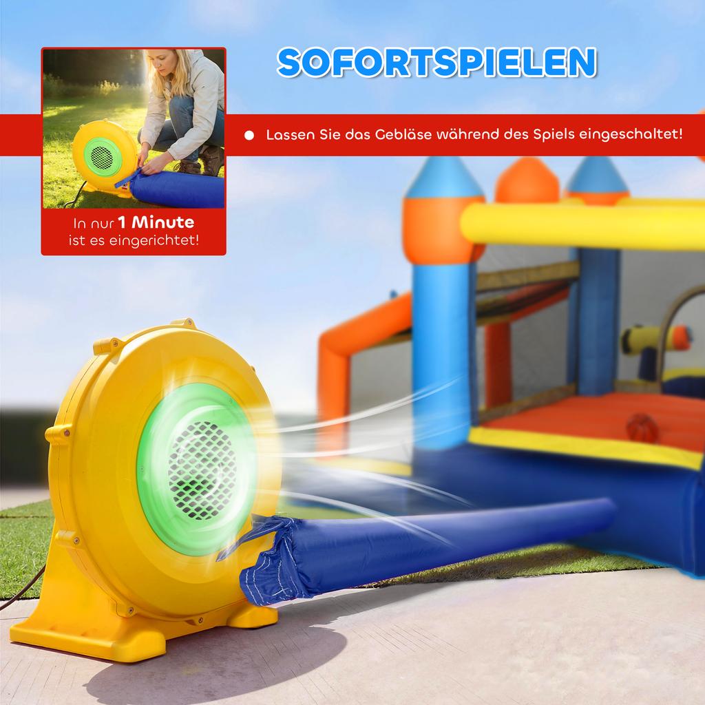 8-in-1 Bounce House with Blower Slide Splash Pool Trampoline Climbing Wall for Indoor Outdoor 350x325x210cm Multicolor