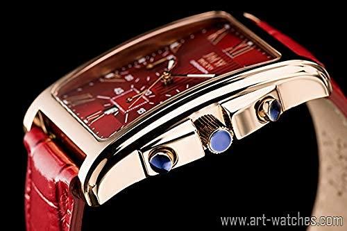 JMW TOKYO Men's Square Watch, Red & Rose Gold, Rectangular Chronograph, Limited Edition, Seiko Quartz Movement, Leather Band, Genuine Leather, Simple