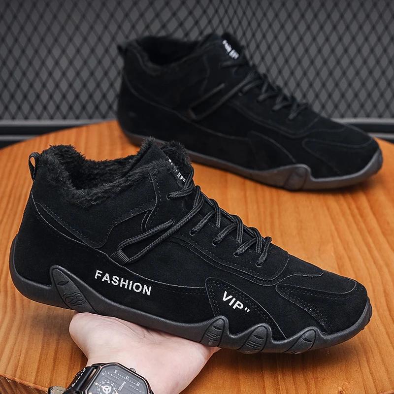 Warm Fur Men Ankle Boots Designer Comfortable Loafers Black Casual Shoes Lace Up Light Men Casual Sneakers New Tenis Masculinos