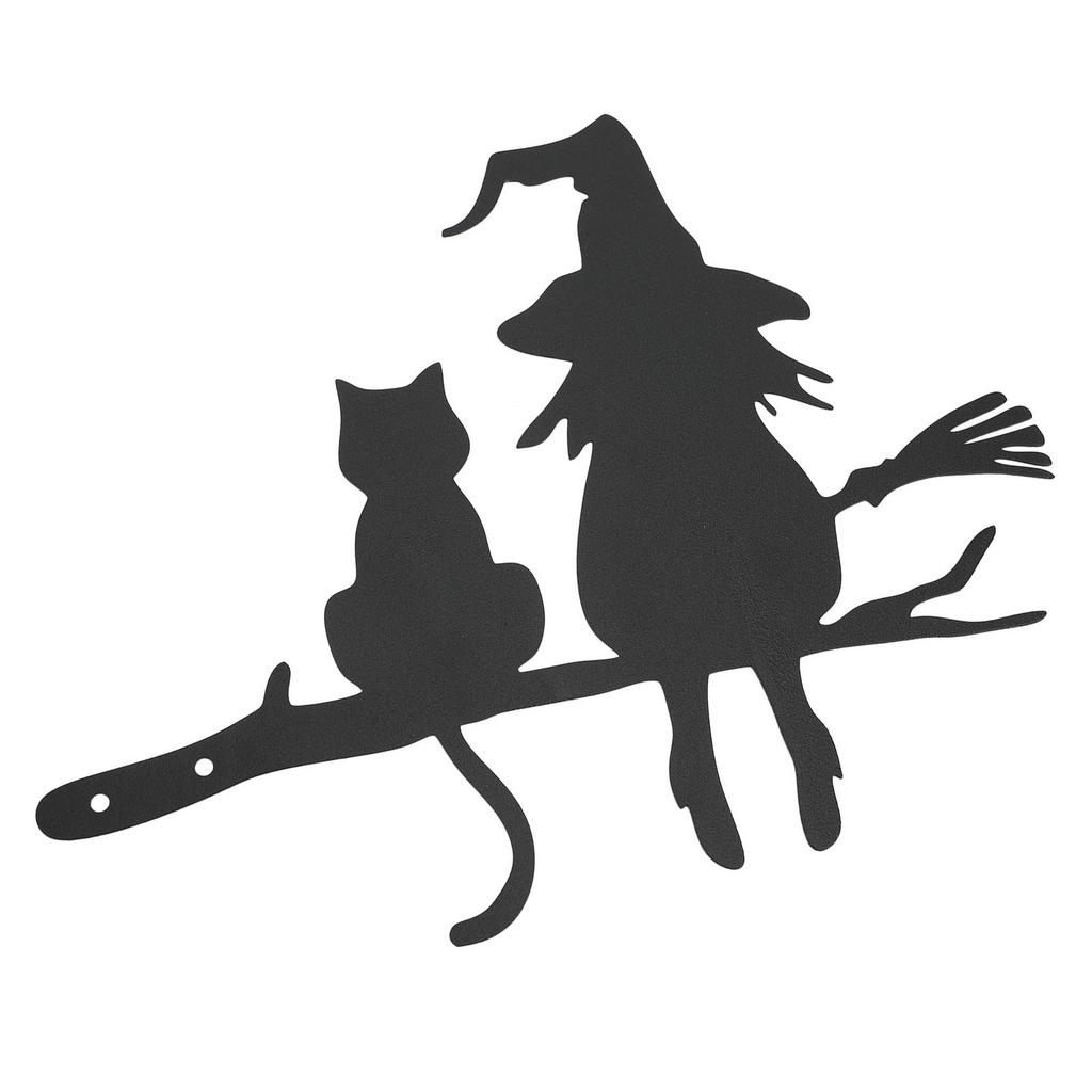 Hexenkatze Gartenstecker Metall Silhouette Niedlicher Hexenkatzenstecker Auf dem Ast für Baumstumpf Hof Rasen Deko