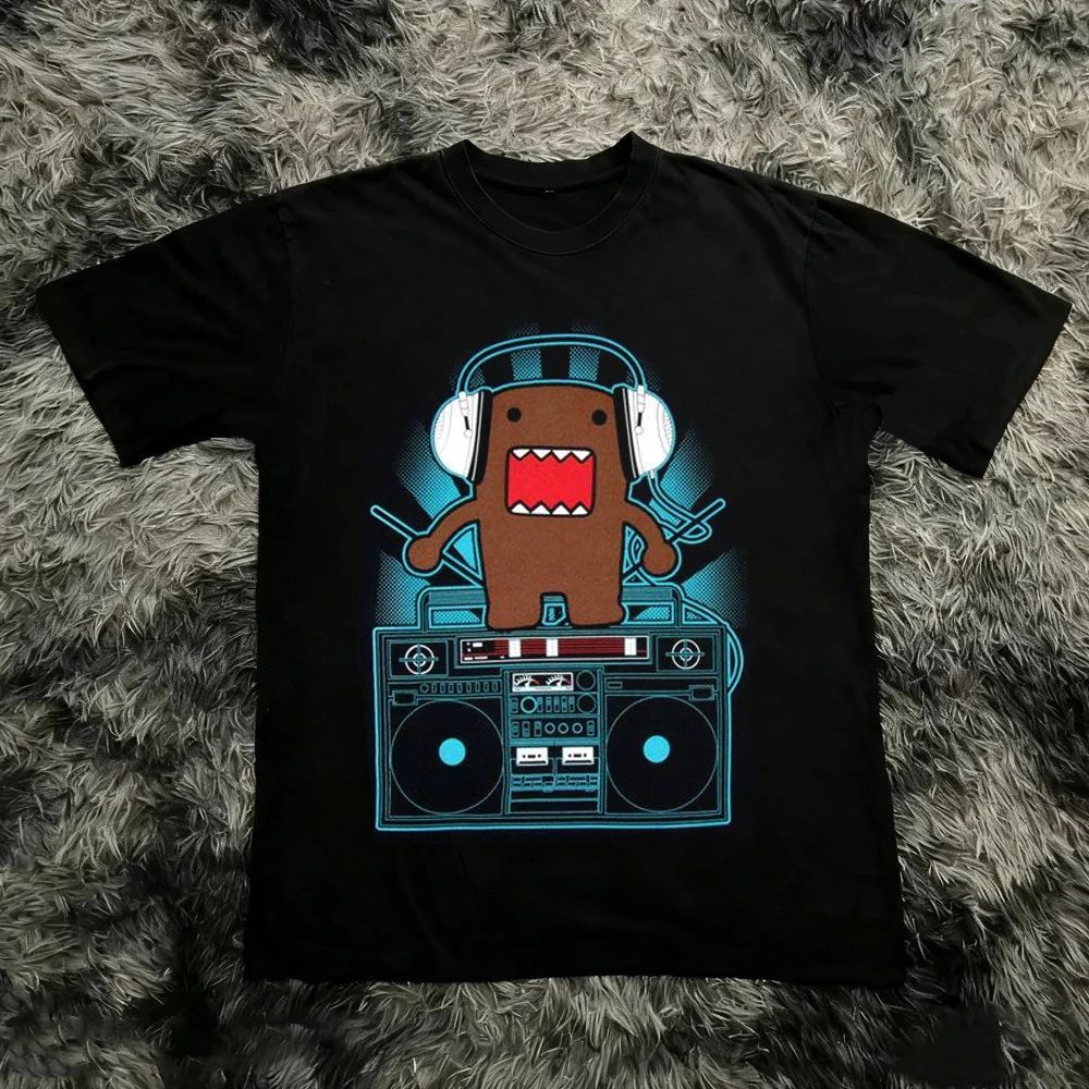Domo Kun Funny Pattern Daily Print TShirts Vintage Y2k Tops Casual Loose Streetwear Rock Gothic ShortSleeves Tops Unisex