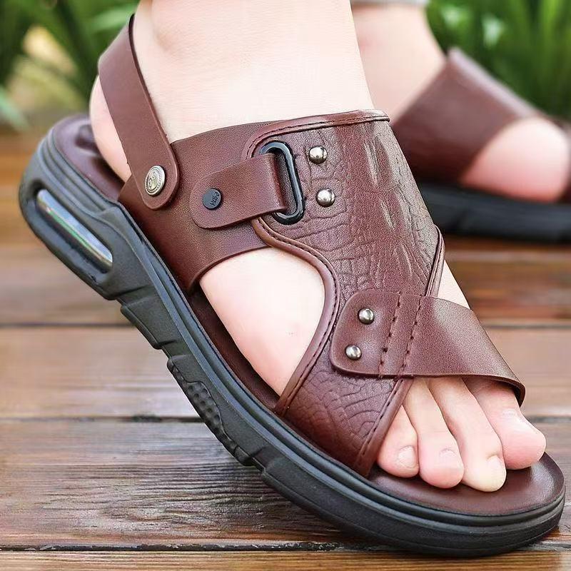 Men's Summer Leather Beach Sandals - Non-slip, Soft Sole, Plus Size, Casual Outdoor Driving Shoes