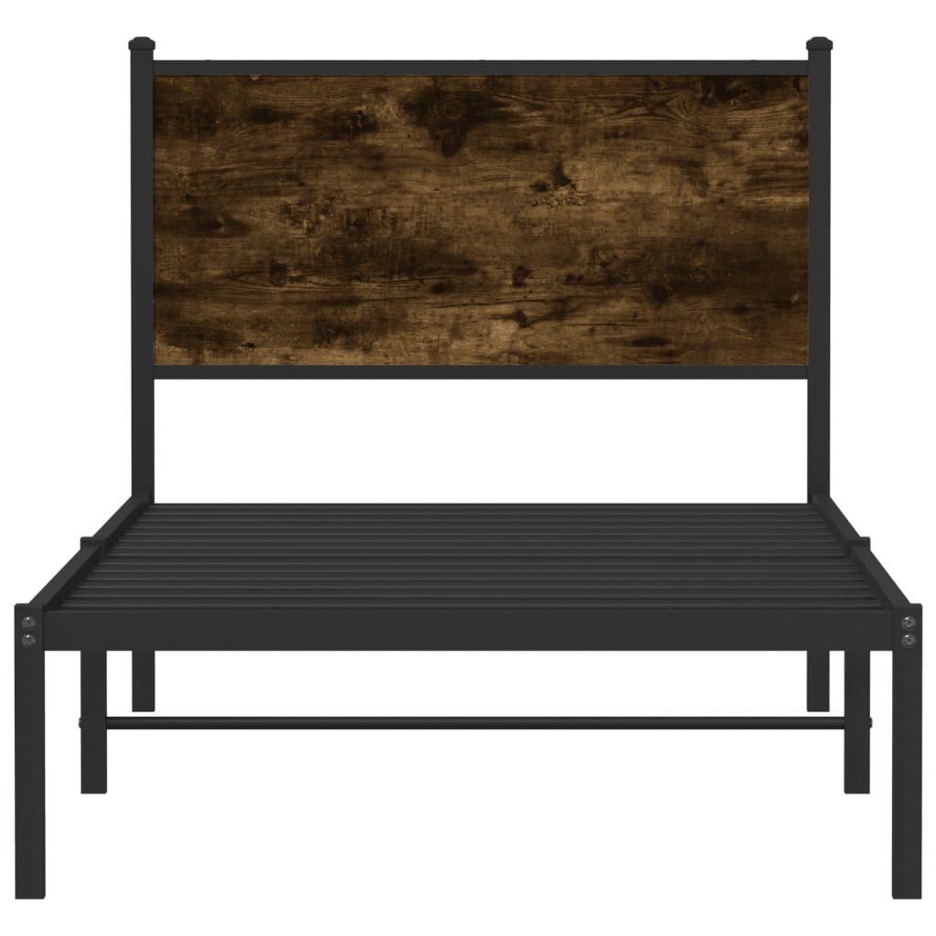 Metal Bed Frame Without Mattress Smoked Oak Finish 75 X 190 Cm