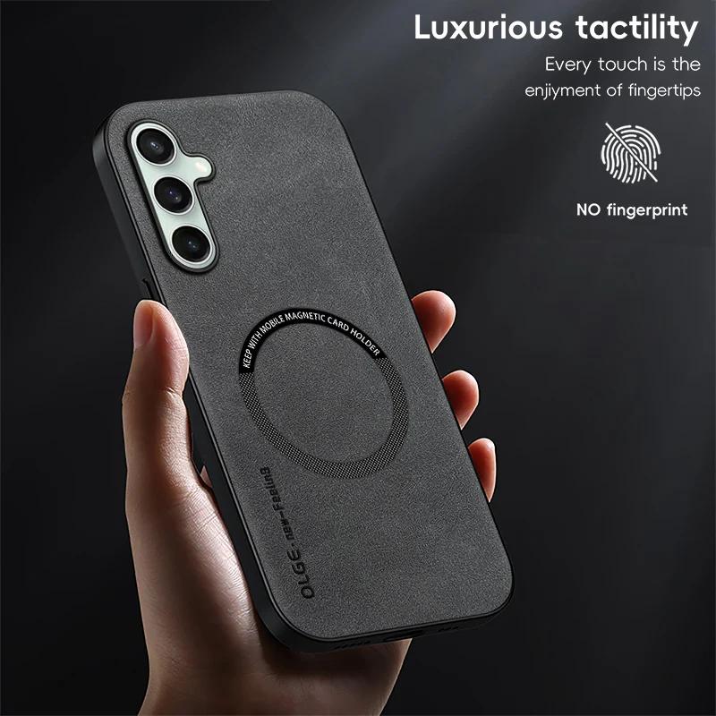 Magnetic Retro Leather Soft Case For Samsung Galaxy S24 FE S24FE 5G Wireless Charging Phone Case Cover