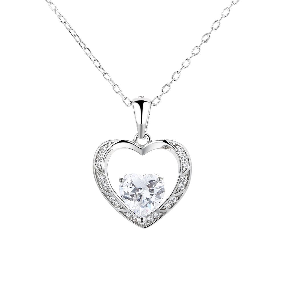 925 Silver Sterling Heart Design Simple Pendant Gemstone Necklace for Women Birthday Gift
