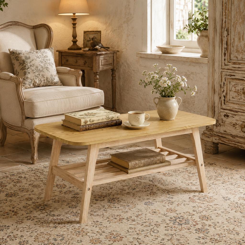 A large coffee table with a 100 cm long solid wood base, offering plenty of storage space and ideal for the living room, apartment and office