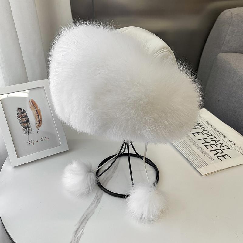 Fox fur whole leather hat women warm real fox fur hat winter outings ear-protecting Mongolian hat making the face look smaller