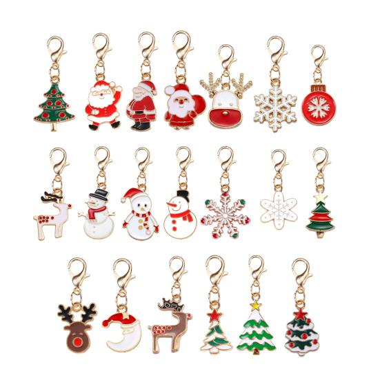 Oil Dripping Pendants 10/20/30Pcs Christmas Keychain Set, Golden Plated Alloy Enamel Keyring Pendant, Kit Santa Tree Reindeer for Holiday Bag