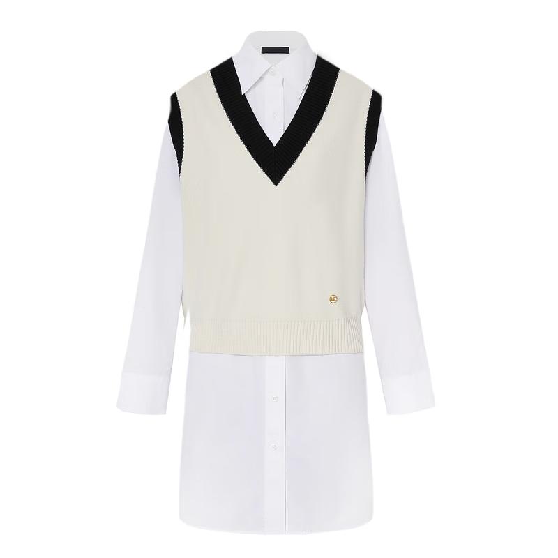 

MO&Co. Preppy Style Knit Sweater & Shirt Dress Two-Piece Set M