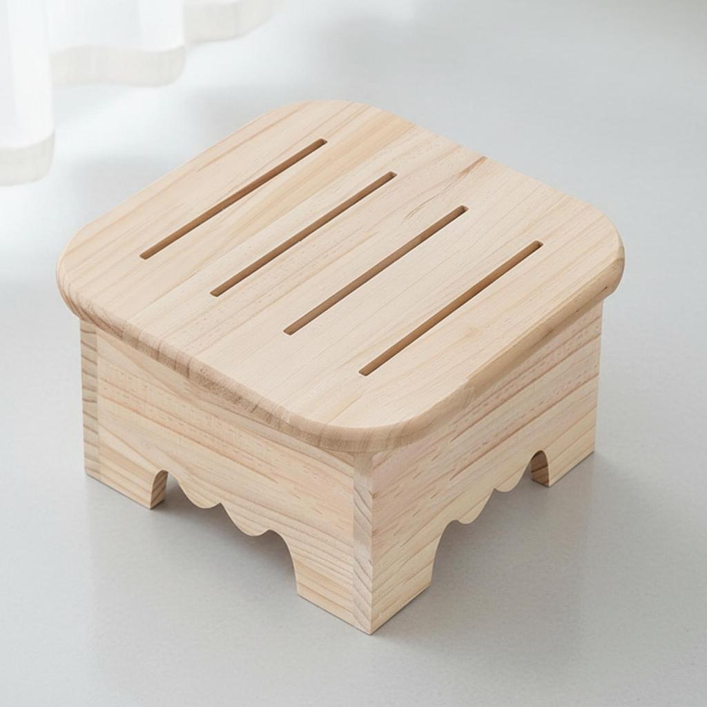 Hocker mit geschlitzter Oberseite Stabiler quadratischer Holzfußhocker Kompakt für Erwachsene,