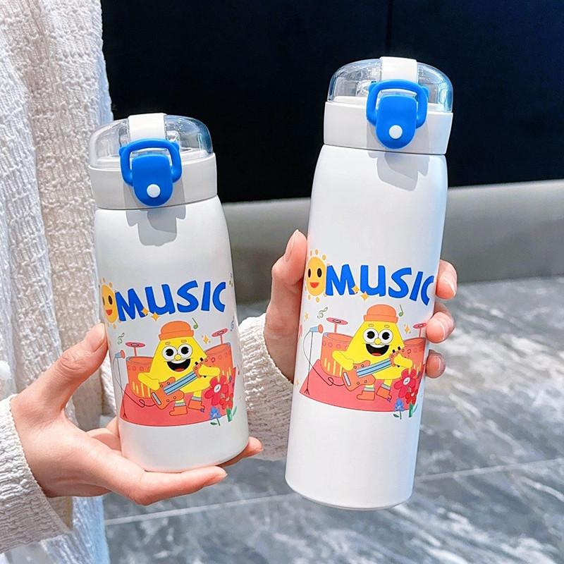 350ml/500ml Cartoon Stainless Steel Vacuum Flask With Straw Portable Cute Kids Thermos Mug Travel Thermal Water Bottle Tumbler