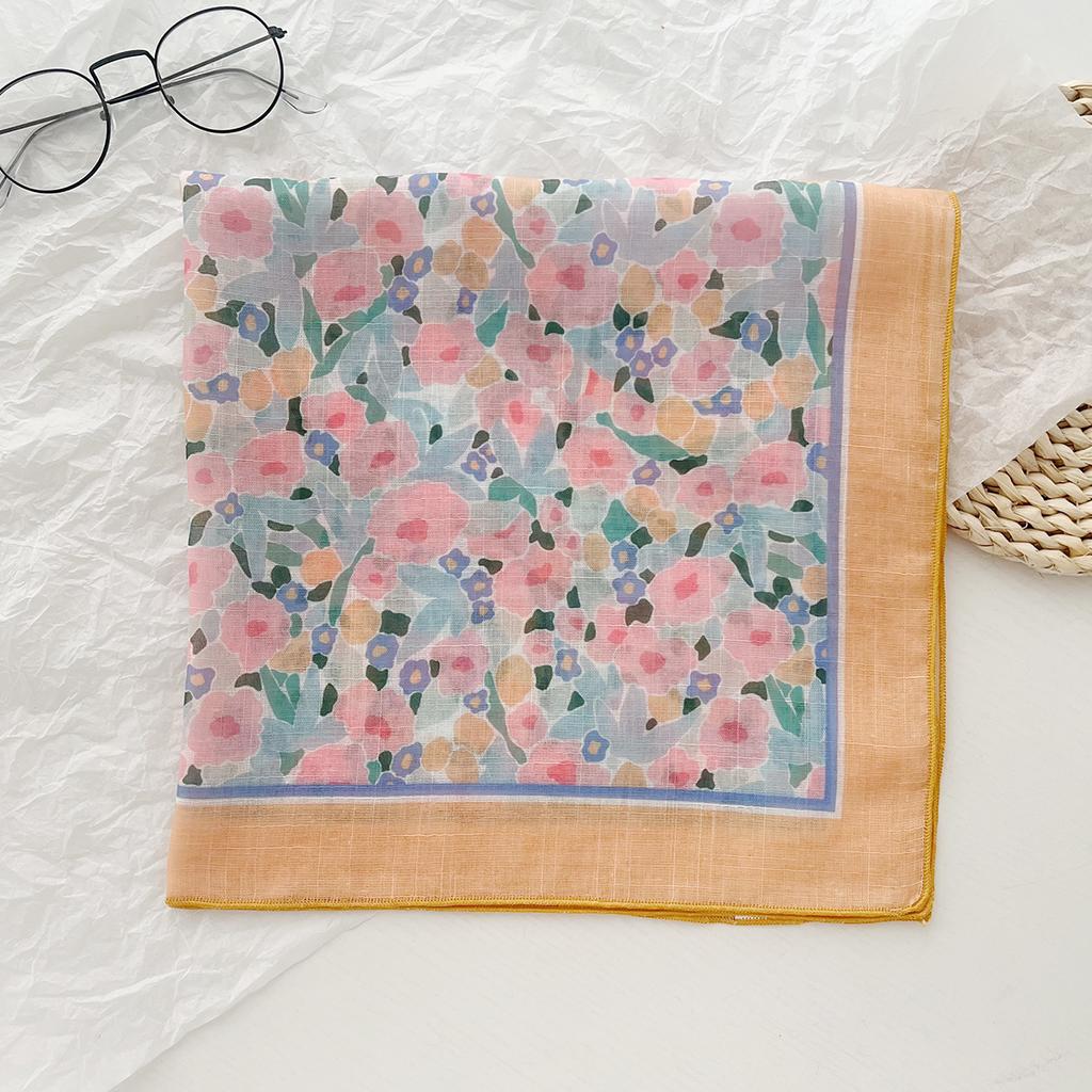 58 Baumwolle und Leinen Blume Kleiner quadratischer Schal Seidenschal Damen Frühling und Herbst Sommer Vielseitiger Temperamentschal Stirnband Dekorschal