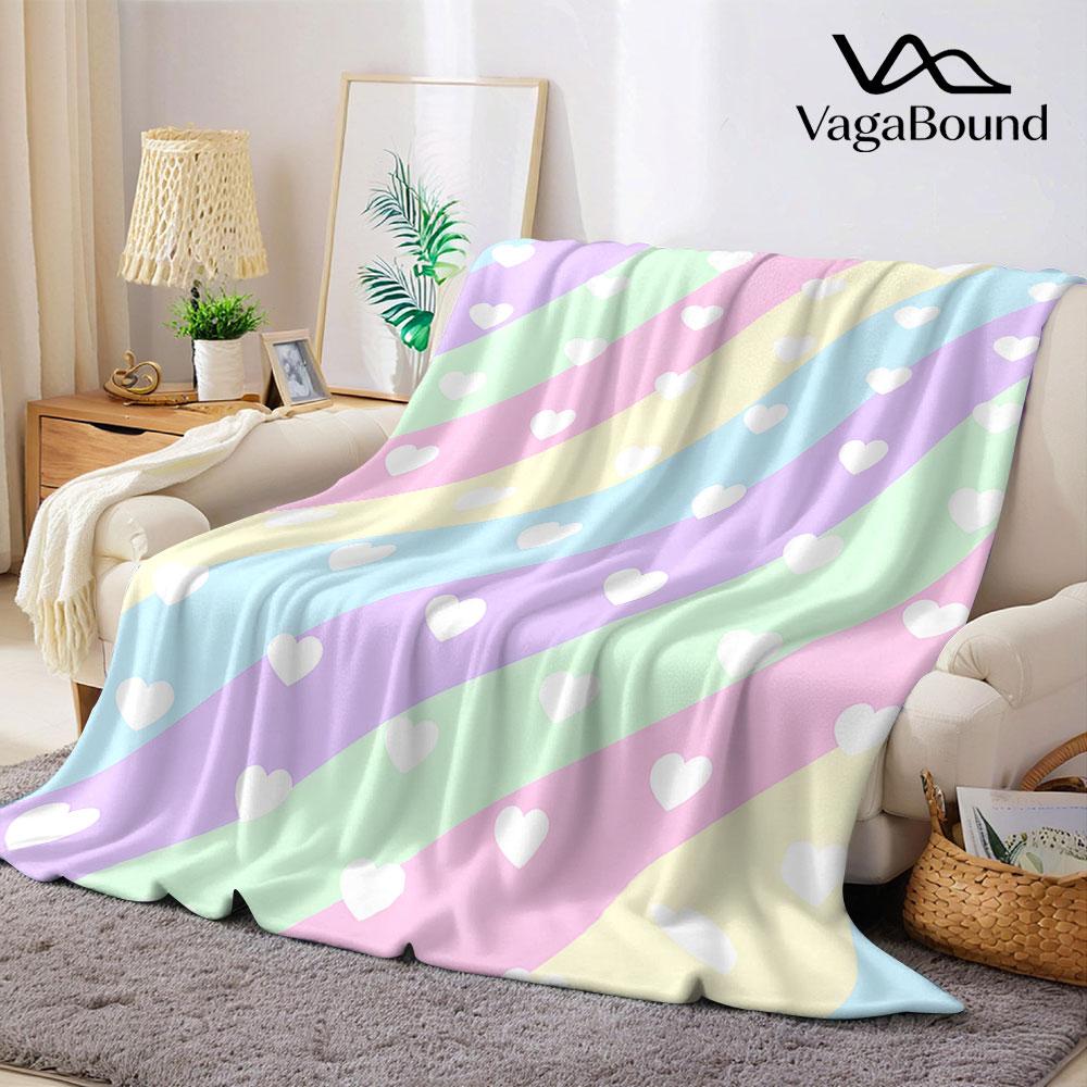 Rainbow Hearts Flannel Blanket Warm Soft Halloween Christmas Decorative Couch Warm Cozy All-Season Gift