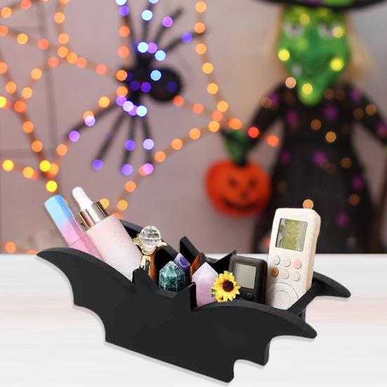 Desktop Storage Box Black Gothic Bat Shape Tray Elegant Mysterious Makeup Organizer for Bathroom Decor
