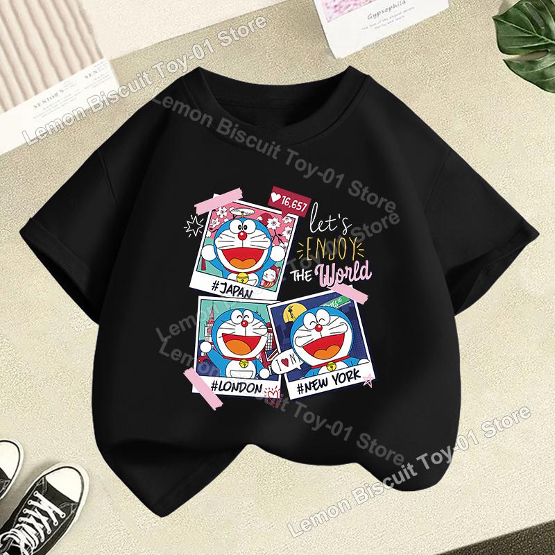 Doraemons Series Boys Girls Short Sleeve Top Summer Hot Cartoon T-shirt Cute Kids Base Clothes O-neck Funny Birthday Gift