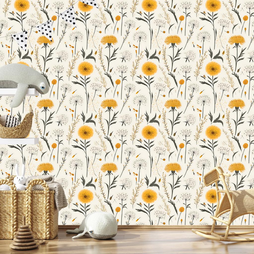 Dandelion Wallpaper White for Living Room and Bedroom 50x1000