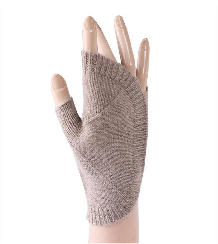 Women's Shell Pattern Knitted Fingerless Gloves – 100% Pure Wool, Thick & Warm for Autumn/Winter, Fashionable Student Style