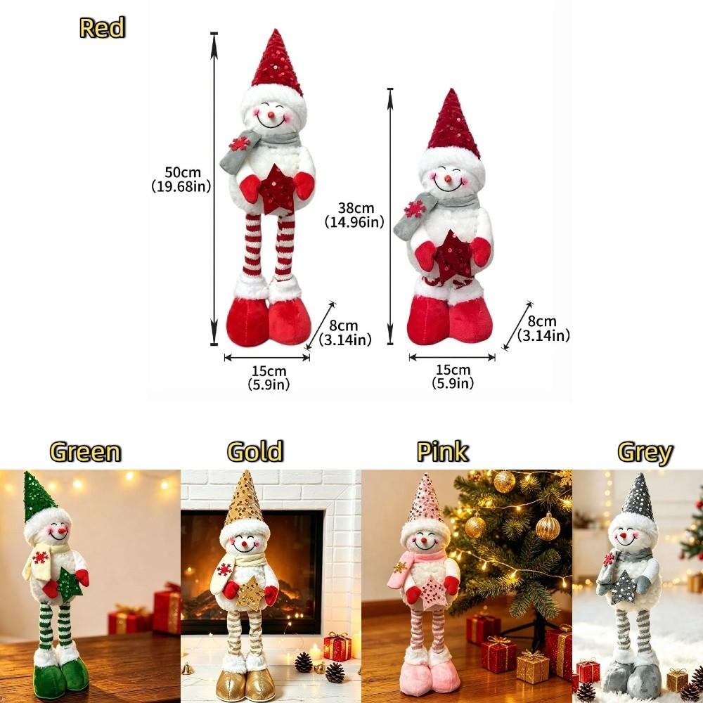 Sequined Retractable Snowman Figurine Sparkling Soft Fabric Christmas Snowman Stretchable Star Xmas Tabletop Ornament
