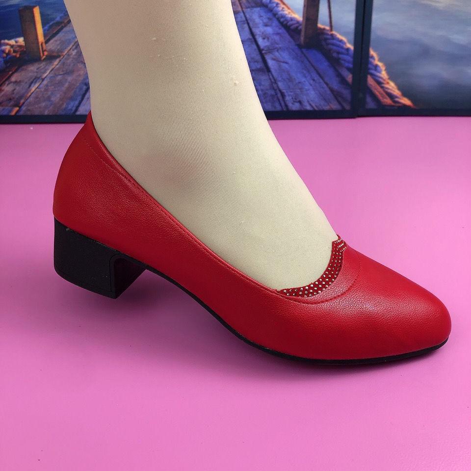 Women Leather Shoes Soft-soled Round Toe Thick-heeled Comfortable Breathable Shoes Middle Heel Anti-slip Shoe Footwears