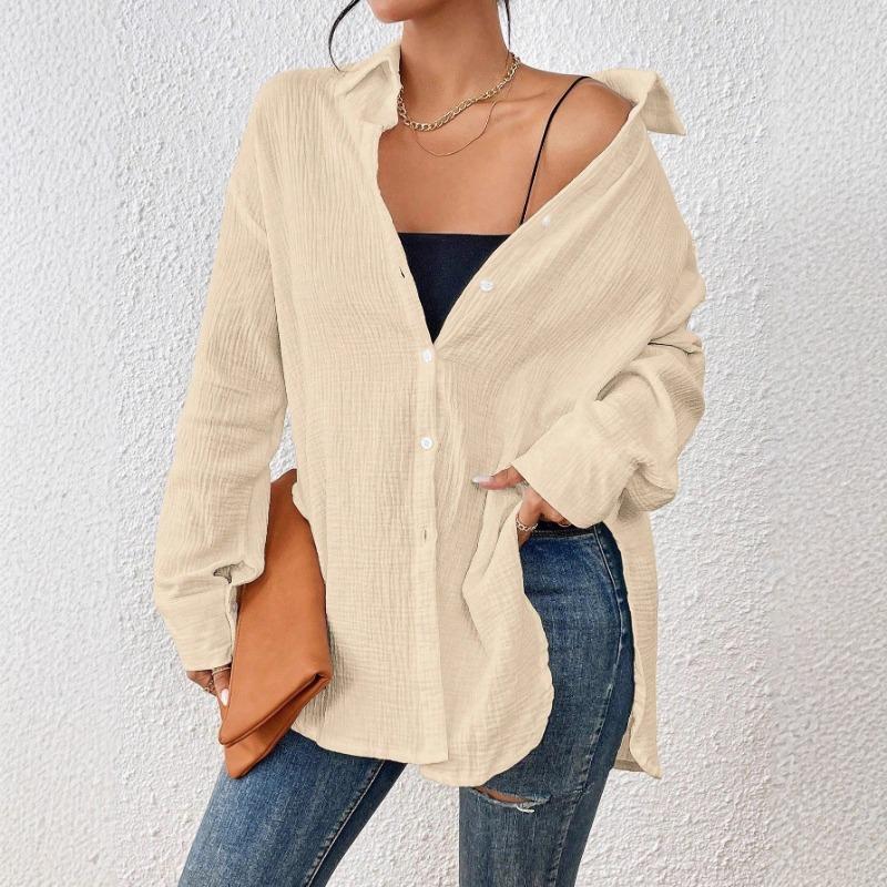 Women European Style Casual Long Sleeve Turn Down Collar Long Shirt Outerwear