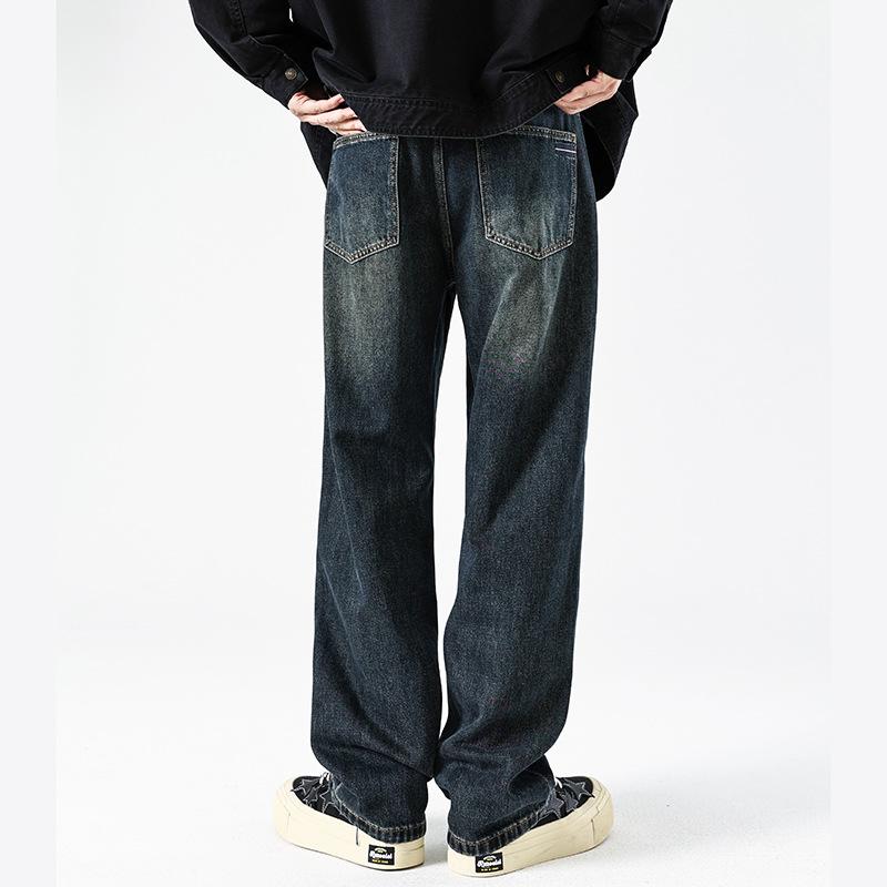 Spring New Retro Wash American High Street Loose Straight Jeans Trousers