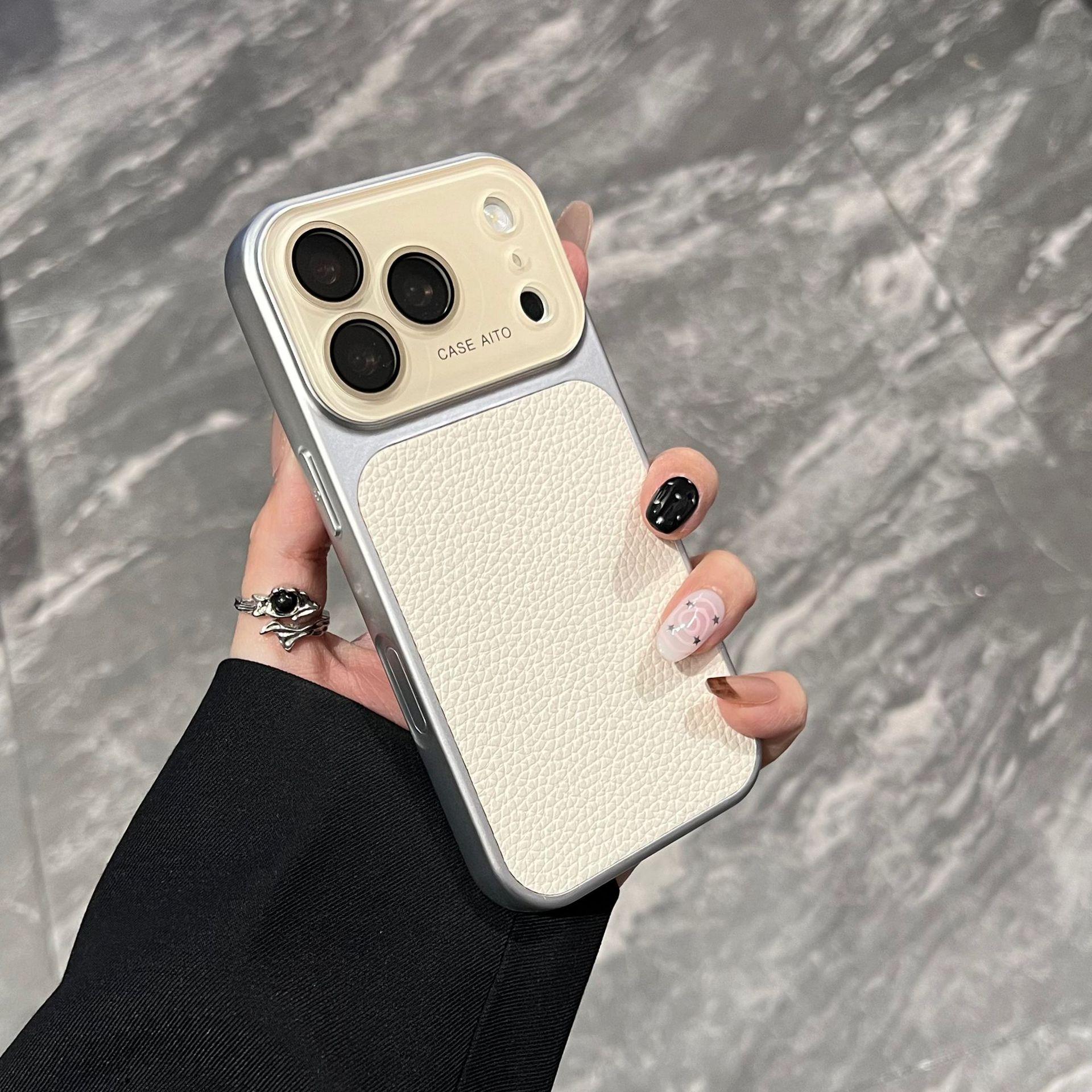

Чехол из кожи с текстурой личи для iPhone 17 Pro Max, полная защита для Apple 16 For iPhone 17 белый